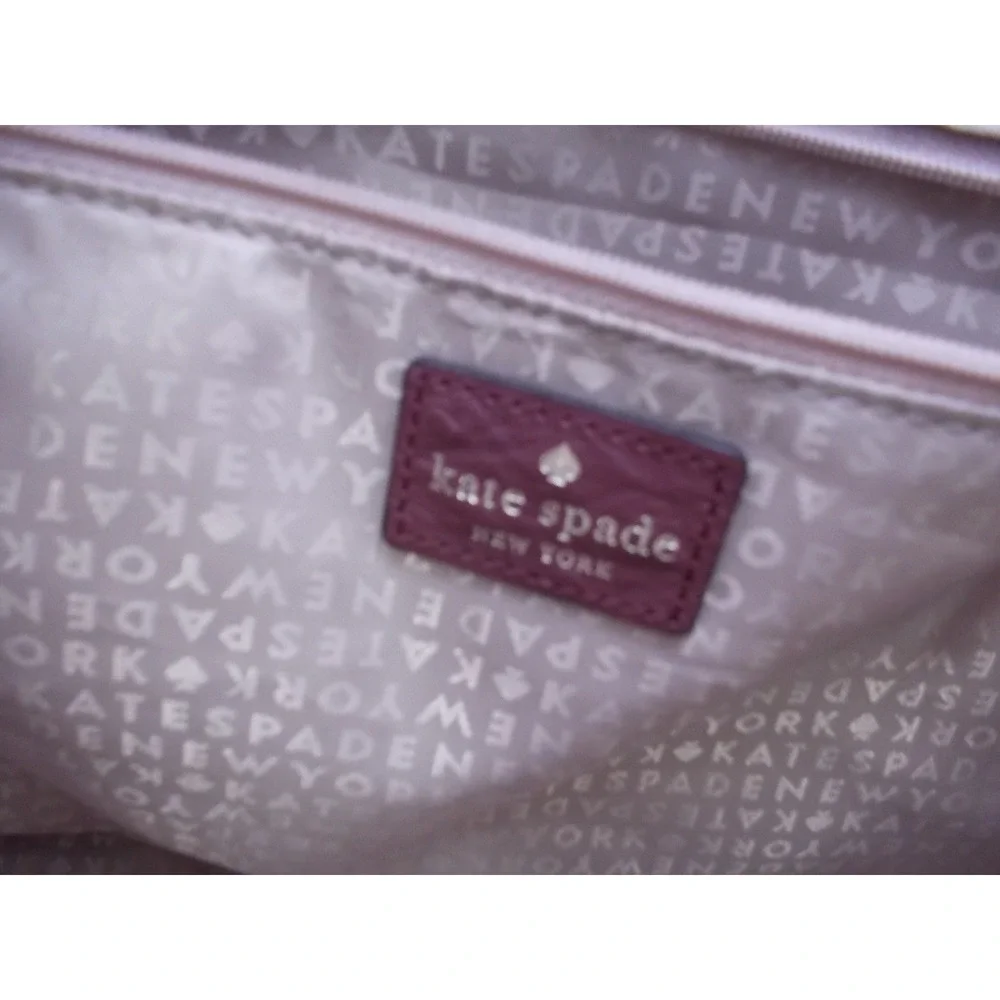 Kate Spade Ostrich Embossed Leather Satchel Burgundy Triple Zip Handbag